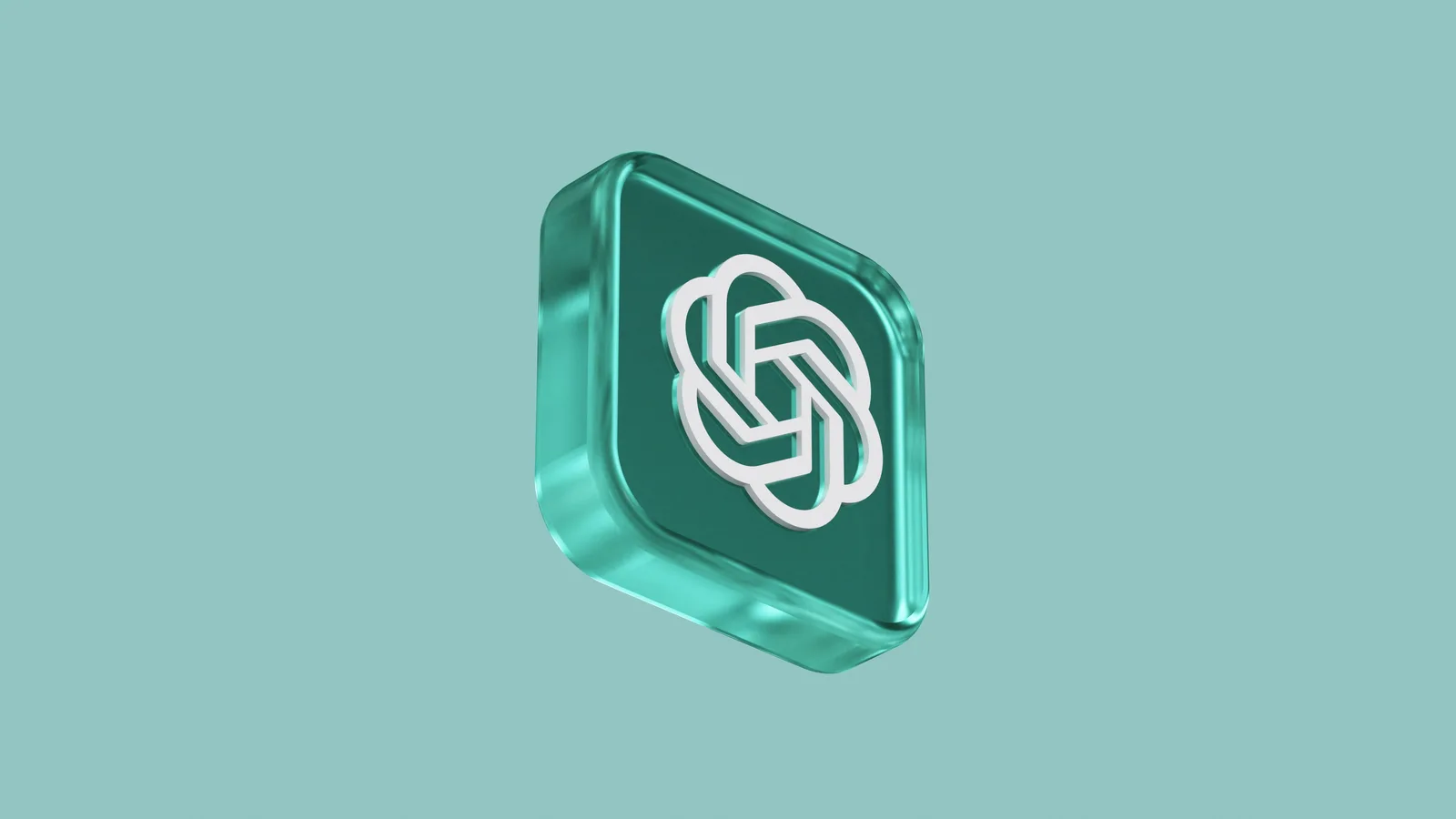 A 3D teal ChatGPT logo on a matching background, representing AI innovation and intelligent conversational technology.