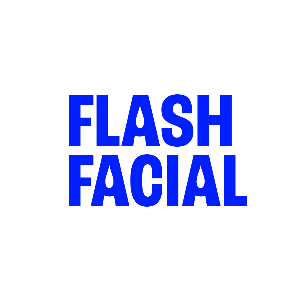 Bold blue text reading ‘FLASH FACIAL’ on a white background; minimalist graphic used in Indexlab’s case study on AI-driven SEO performance.